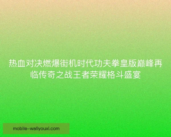 热血对决燃爆街机时代功夫拳皇版巅峰再临传奇之战王者荣耀格斗盛宴 热血对决燃爆街机时代功夫拳皇版巅峰再临传奇之战王者荣耀格斗盛宴