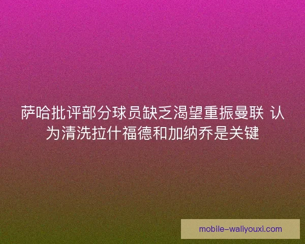 萨哈批评部分球员缺乏渴望重振曼联 认为清洗拉什福德和加纳乔是关键 萨哈批评部分球员缺乏渴望重振曼联 认为清洗拉什福德和加纳乔是关键